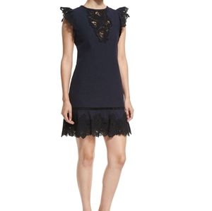 Rebecca Taylor Dress Blue Dark Romantic Hem Lace Inser…